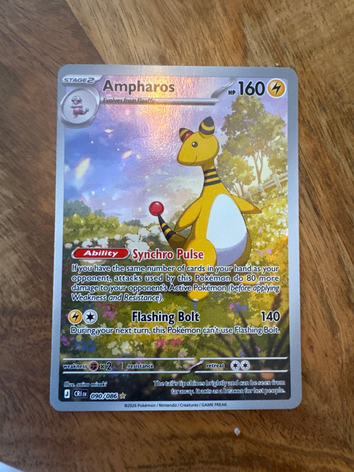 Ampharos Pokémon kaart (090/086) - Zo goed als nieuw, Verzenden, Zo goed als nieuw, Losse kaart, Foil