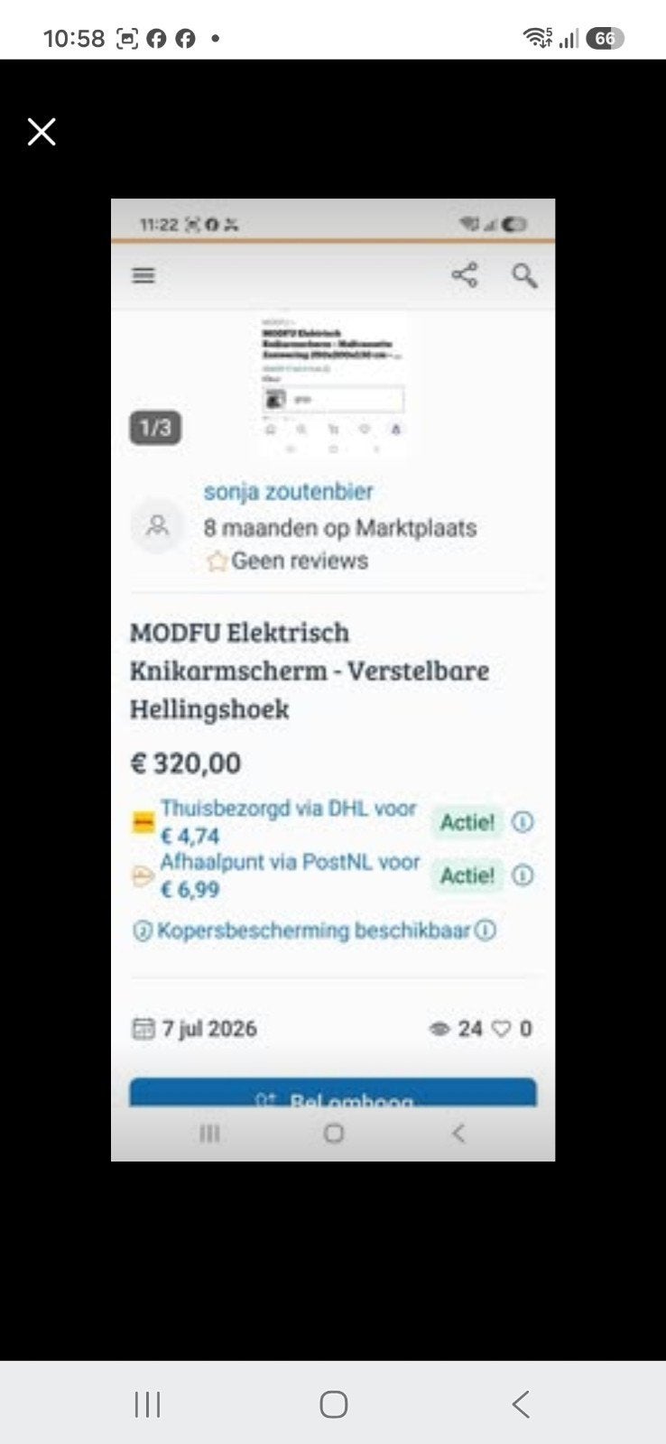 zonnescherm 250 breed 200uitval, Tickets en Kaartjes, Eén persoon, 3 overnachtingen of meer
