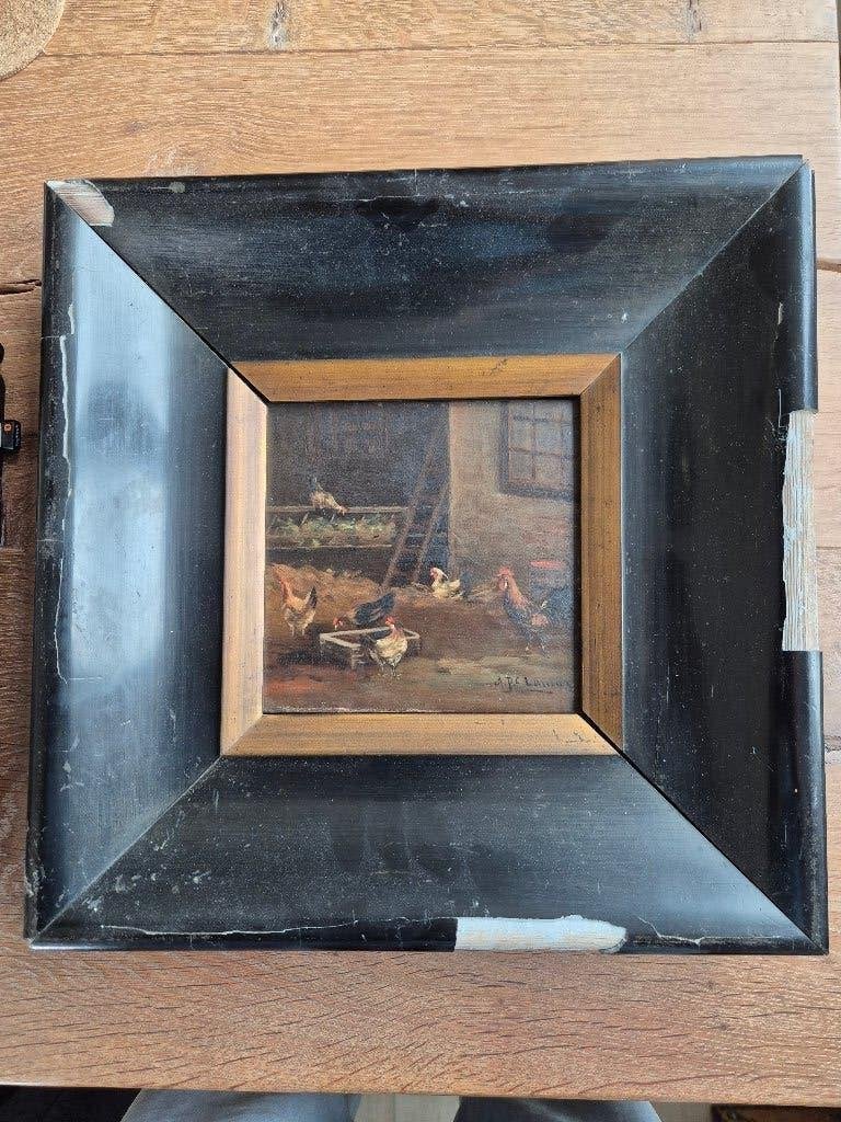 Bijzonder klein antiek schilderij  – gesigneerd Lammens, Antiek en Kunst, Kunst | Schilderijen | Klassiek, Paneel, Dieren, Ophalen of Verzenden