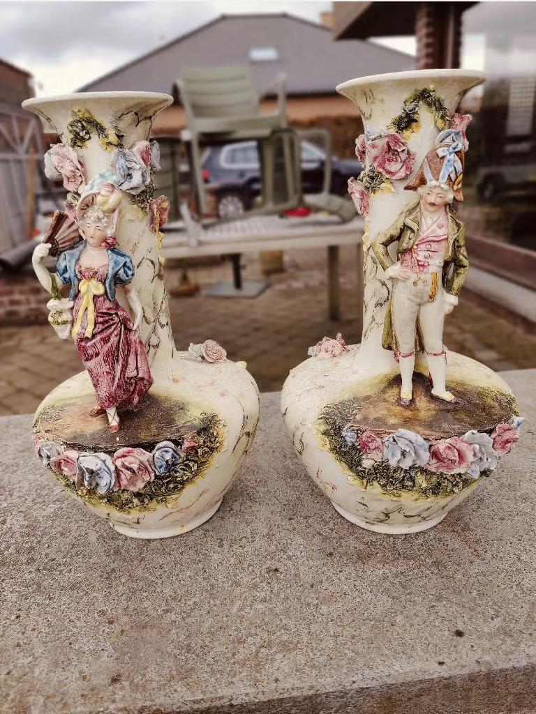 Franse barbotine of majolica vazen, Ophalen of Verzenden