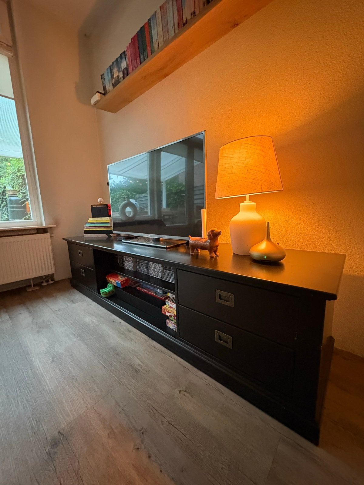 Zwart TV meubel - 200x50x48 cm, Ophalen, Gebruikt, 200 cm of meer, Minder dan 100 cm