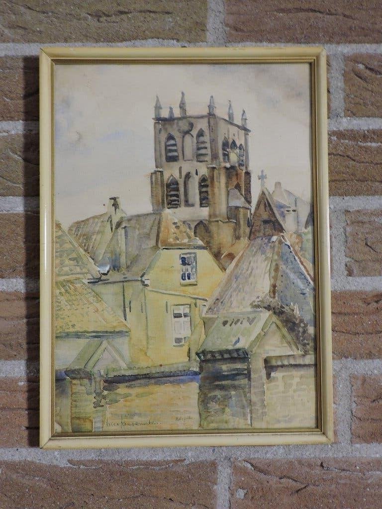 schilderij aqarel   Geertruidenberg  1961, Antiek en Kunst, Kunst | Schilderijen | Klassiek, Ophalen of Verzenden