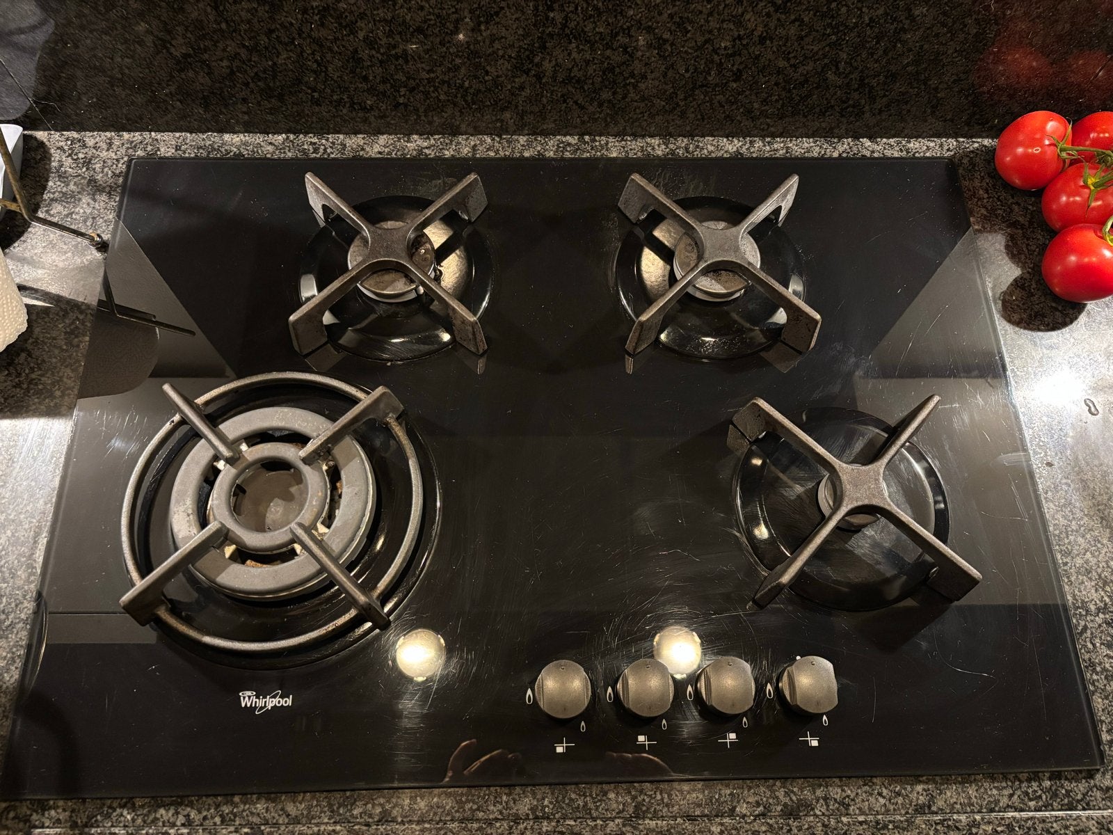 Whirlpool 4-pits gasplaat zwart, Ophalen, Gebruikt, 4 kookzones, Inbouw