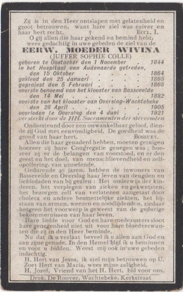 zr. Sophie Colle 1844 Oostacker (B) + 1921 Overslag (Ned.), Verzenden