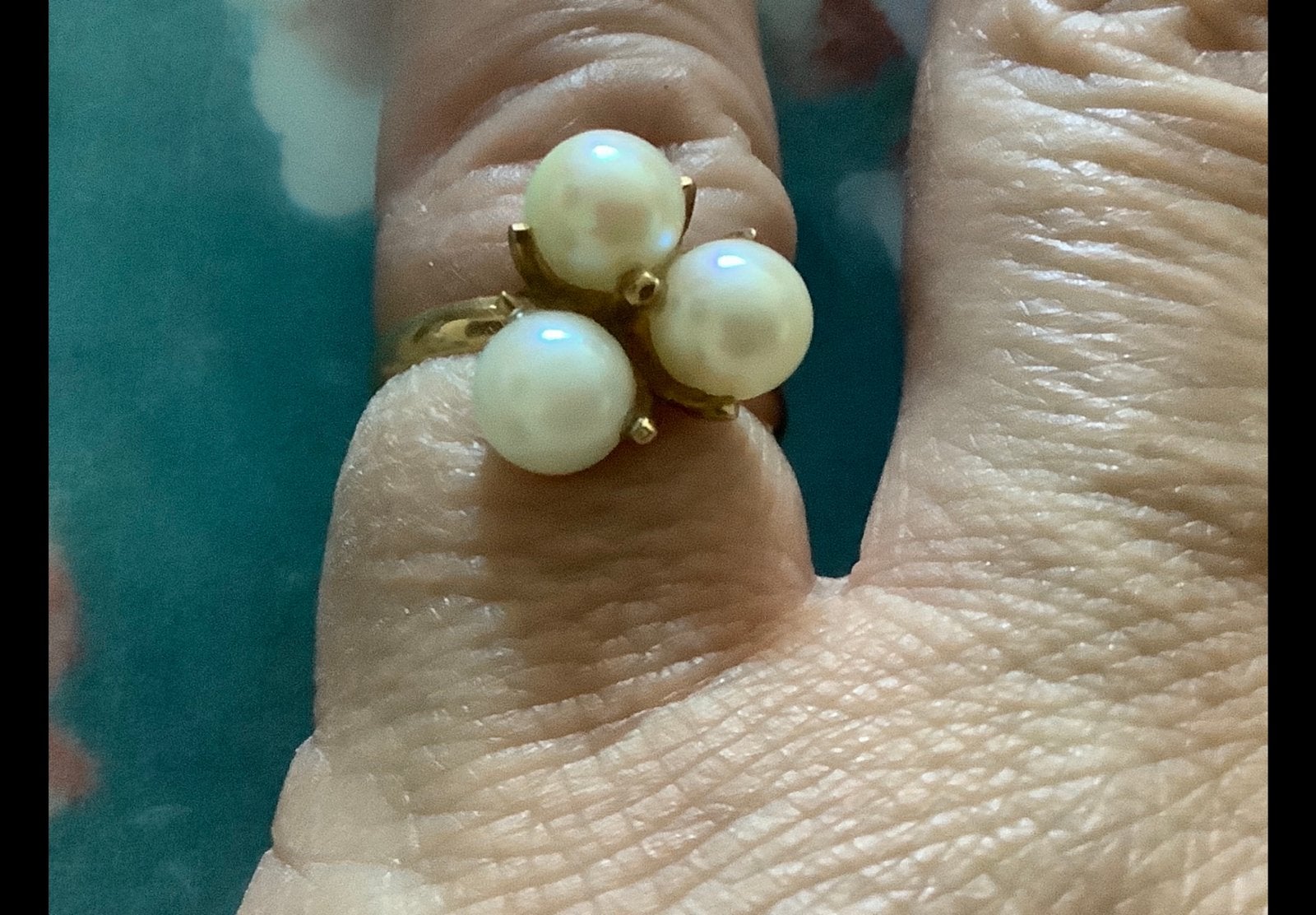 Vintage gouden ring 3 Akoya Parels , 18 kar goud 750, Verzenden, Dame, Goud, Kleiner dan 17