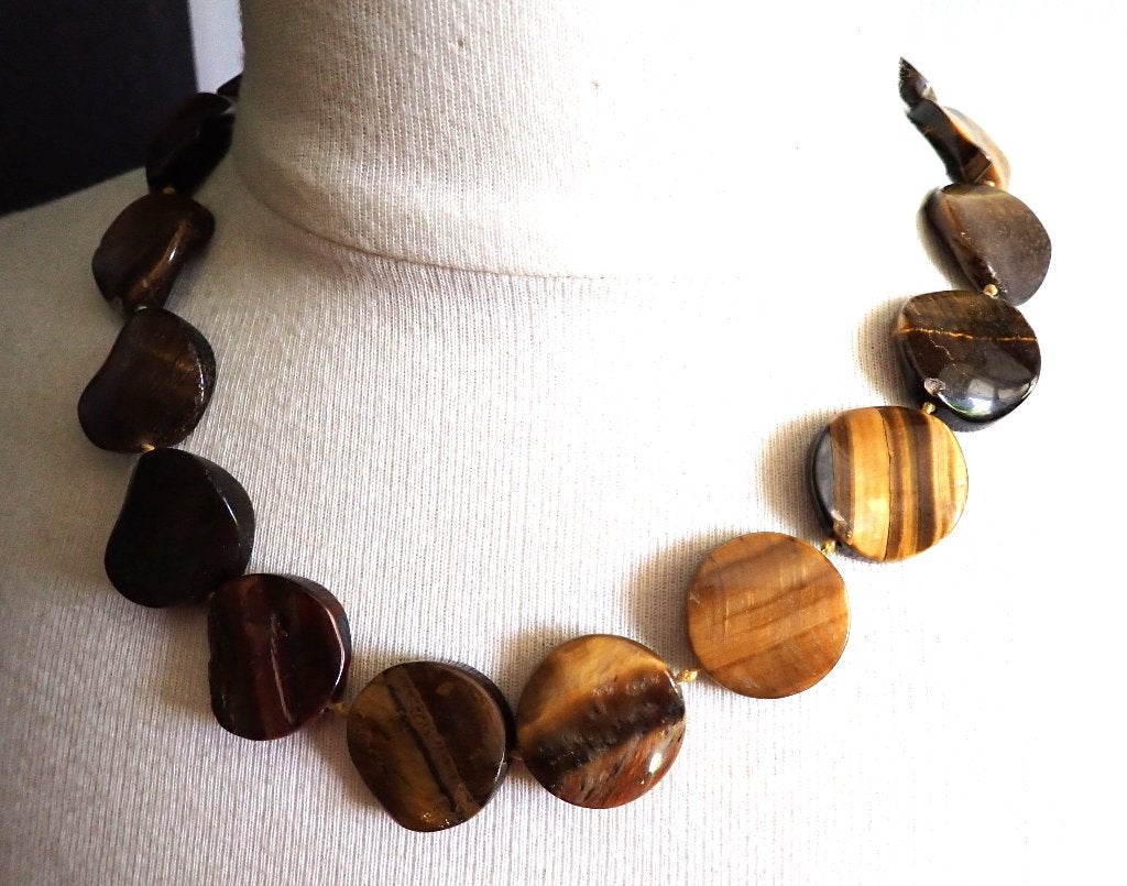 Prachtige Tijgeroog Ketting, Bruin, Verzenden, Zo goed als nieuw, Steen of Mineraal