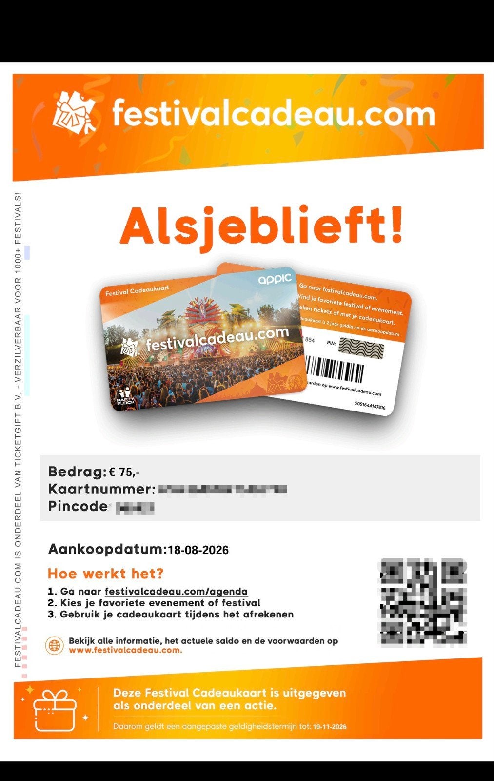 Festival korting., Tickets en Kaartjes, Evenementen en Festivals, Eén persoon