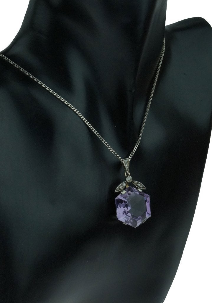 Amethist edelsteen diamant fraaie 14k ketting hanger goud, Ophalen of Verzenden, Goud, Hanger, Met edelsteen