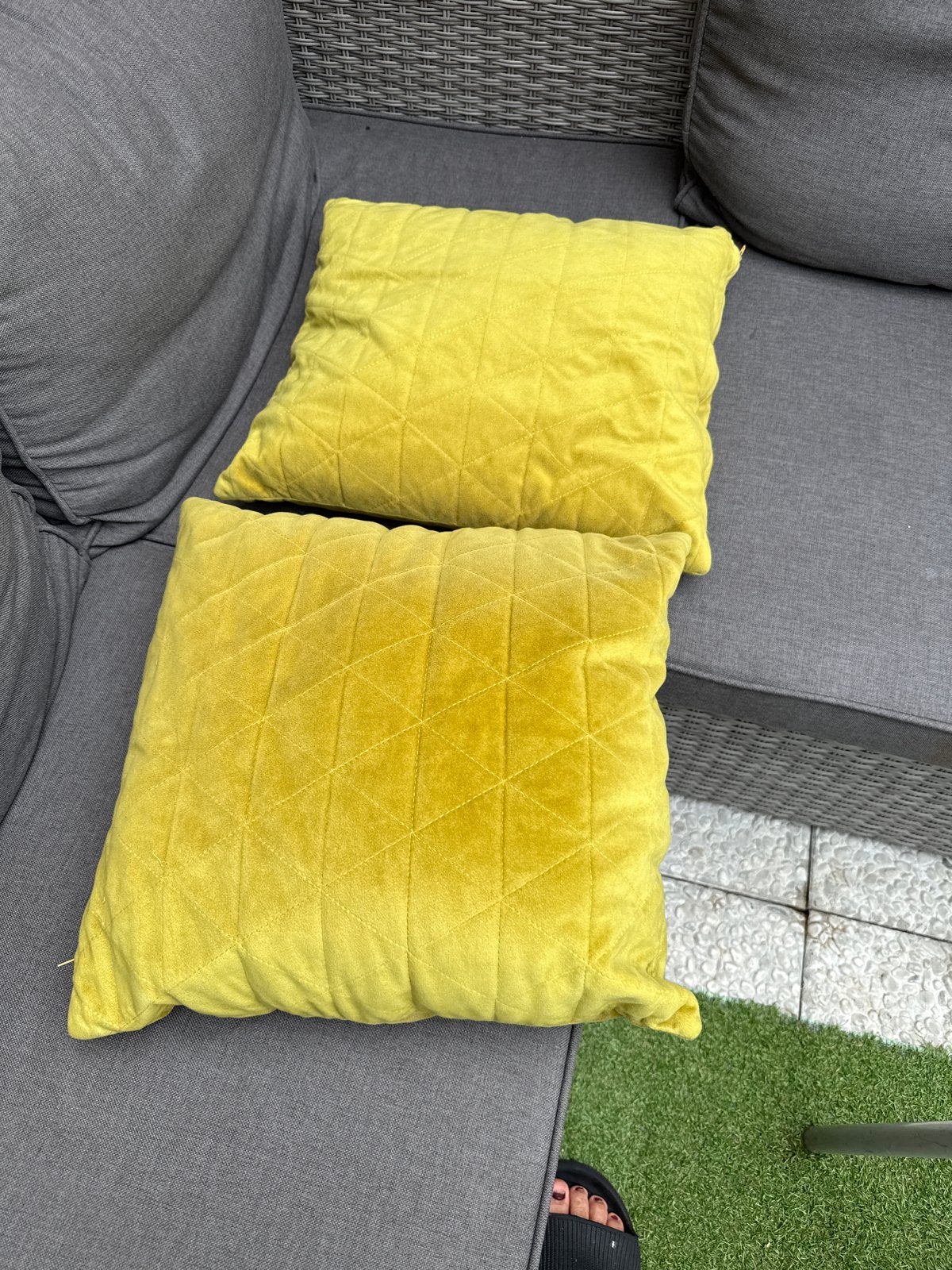 Set van 2 gele sierkussens, Huis en Inrichting, Overige merken, Gebruikt, Geel, Vierkant
