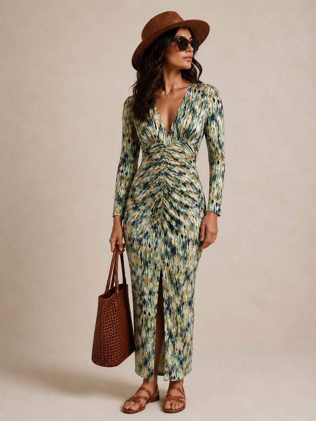Vrolijke midi-jurk met print en V-hals, Kleding | Dames, Jurken, Maat 38/40 (M), Meerkleurig, Ophalen of Verzenden, Zo goed als nieuw