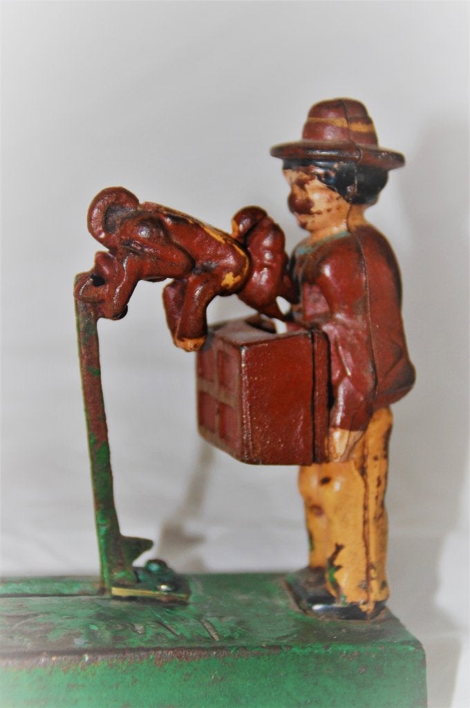 spaarpot/Antieke Cast iron spaarpot de Monkey bank,, Ophalen of Verzenden, Zo goed als nieuw, Steen, Aardewerk of Keramiek, Overige thema's