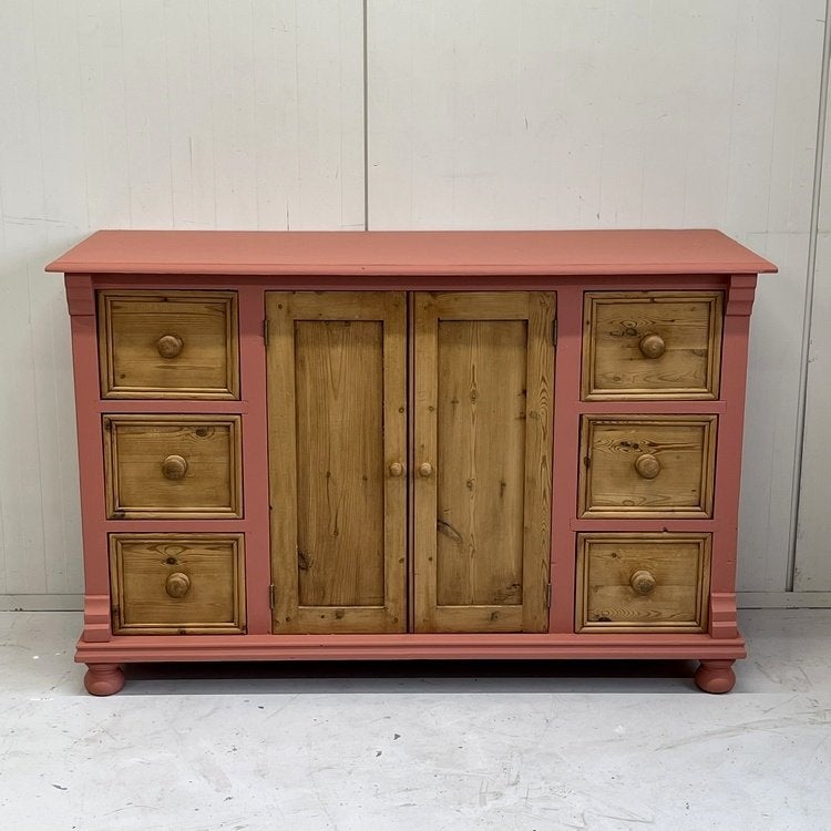 Brocante ladekast dressoir restyle hout & peach krijtverf, Ophalen, Gebruikt, 5 laden of meer, Onbekend