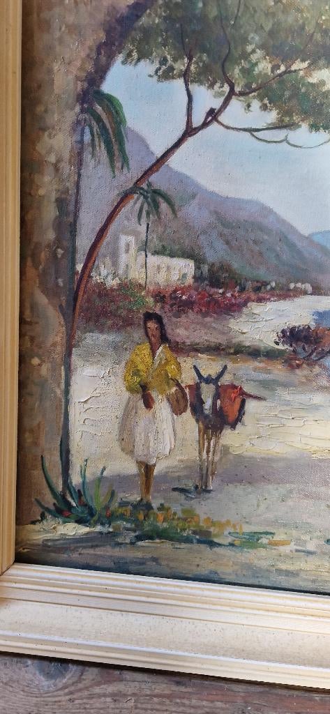 Schilderij met dame met ezel, Ophalen of Verzenden