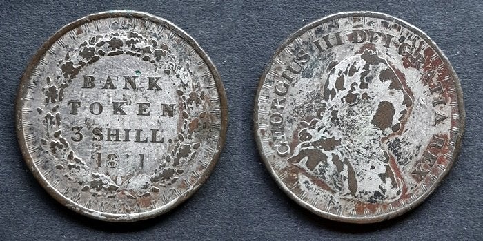 Falsificatie Banktoken 3 Shilling 1811, Verzenden, Overige materialen, Buitenland