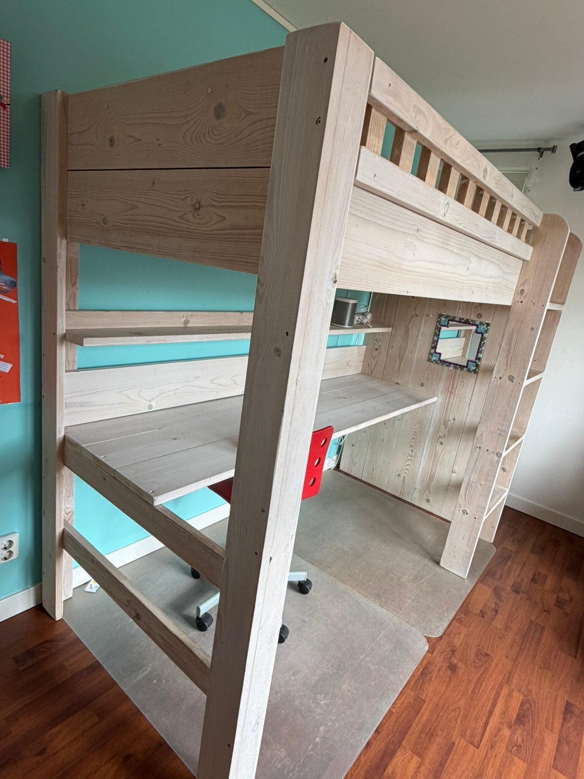 Stoere hoogslaper van Jorg-steigerhout met bureau, Ophalen, Gebruikt, Hoogslaper