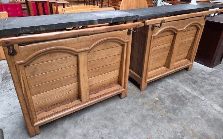 Massief houten bar met leistenen blad, Huis en Inrichting, Ophalen, Onbekend, Zo goed als nieuw, Onbekend