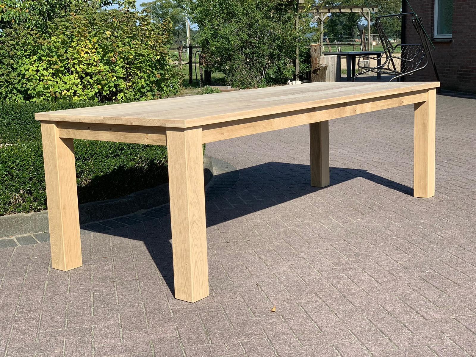 grote eiken tafel 250 x 100 cm nieuw onbehandeld, Huis en Inrichting, Tafels | Eettafels, Ophalen, Gebruikt, Eikenhout, 200 cm of meer
