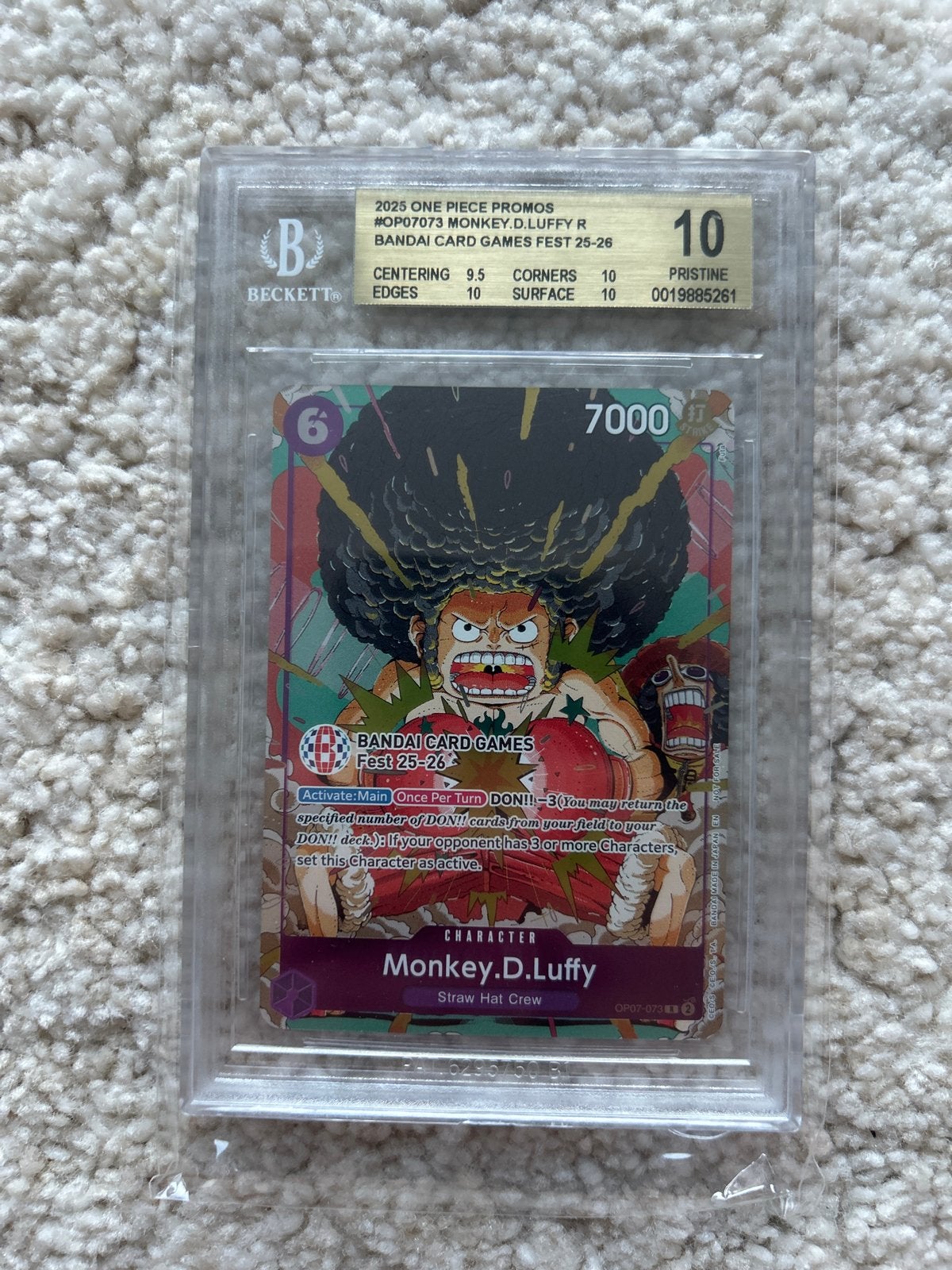 One Piece Luffy Bandai Fest Promo BGS 10 Pristine, Hobby en Vrije tijd, Verzamelkaartspellen | Magic the Gathering, Zo goed als nieuw