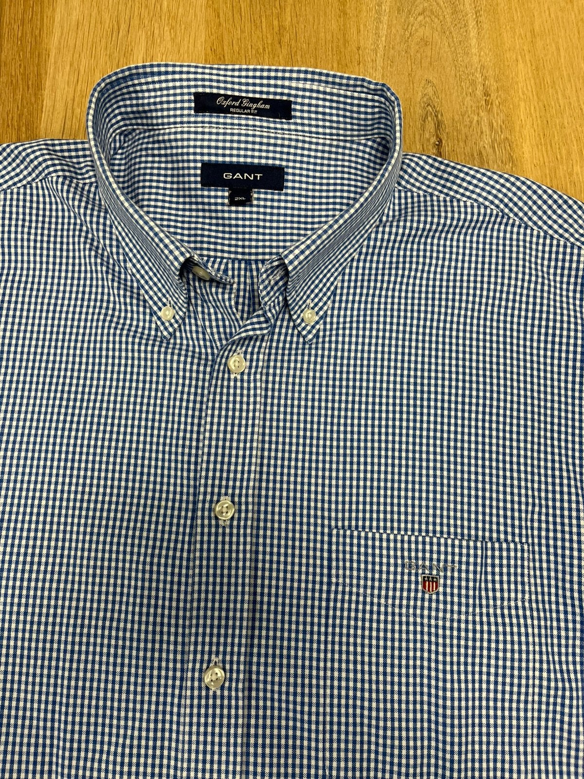 Gant Oxford Gingham regular fit overhemd - Maat XXL / 2XL, Ophalen of Verzenden, Zo goed als nieuw, Blauw, Overige halswijdtes
