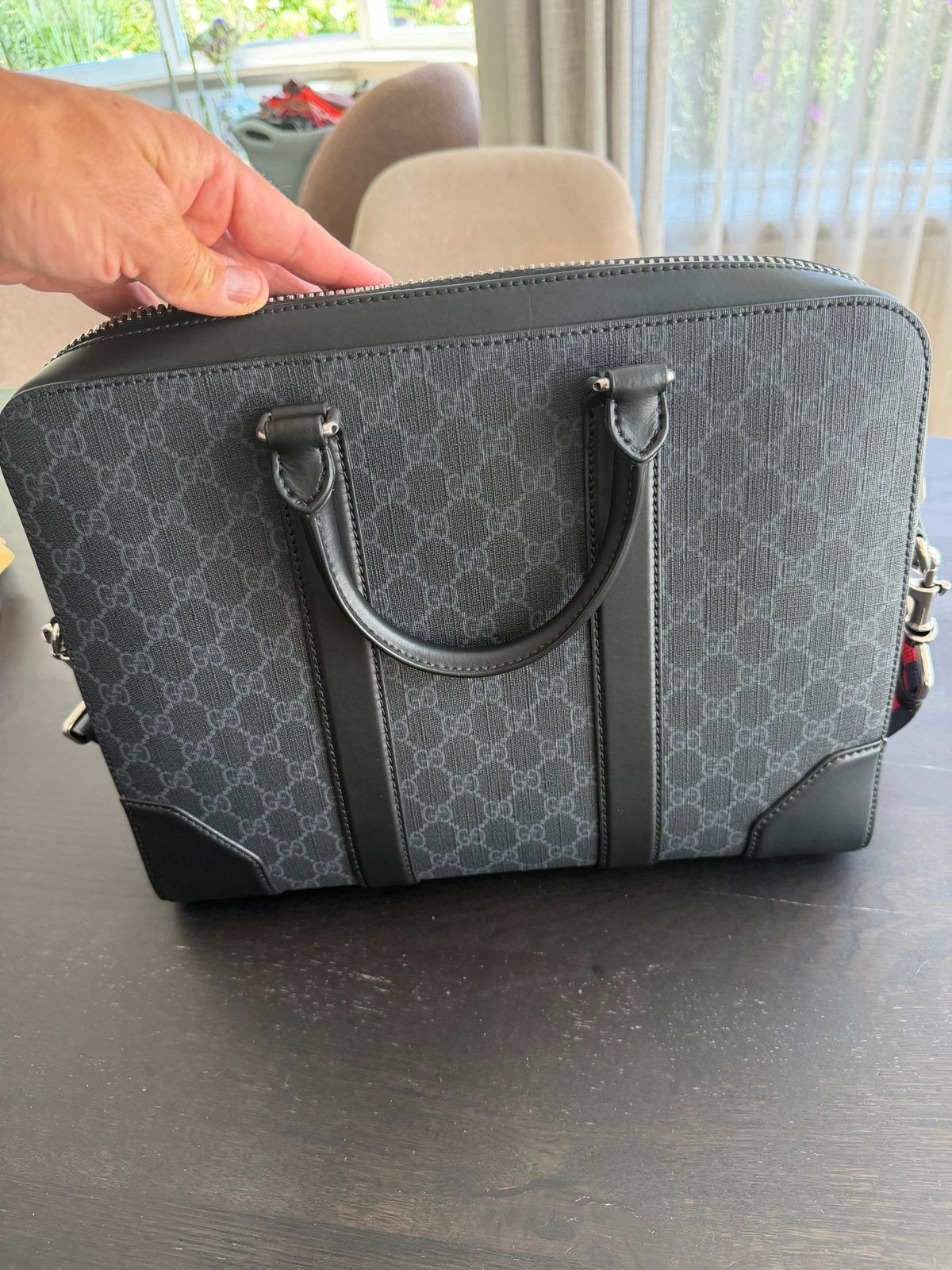 Gucci Aktetas/Laptoptas Zwart GG Supreme Canvas, 40 tot 60 cm, Zwart, Zo goed als nieuw, 35 tot 55 cm