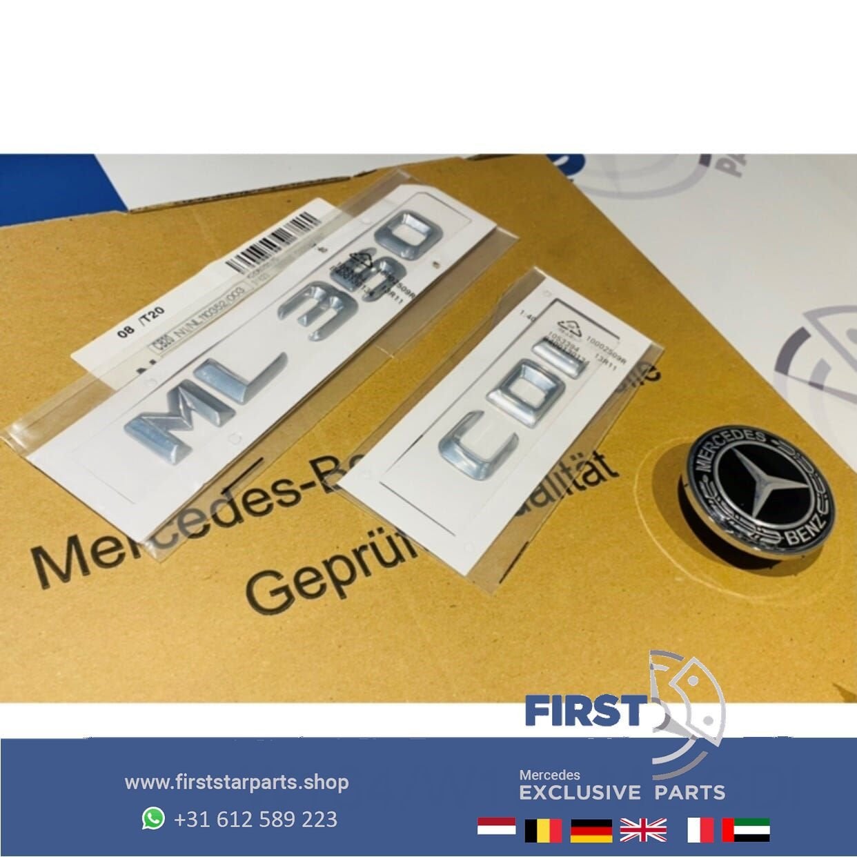 W164 W166 ML LOGO SET CHROOM EMBLEMEN SET Mercedes ML KLASSE, Gebruikt, -, Ophalen of Verzenden, -