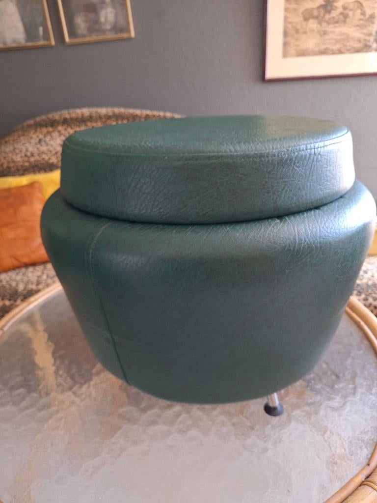 Retro/vintage poef met opbergruimte, Ophalen, Rond, Minder dan 50 cm, Minder dan 50 cm