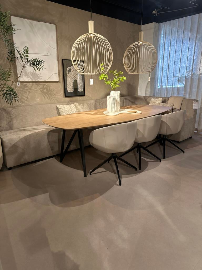 Complete Eetkamerset: Eiken Tafel, eetbank & 3 Stoelen, Ophalen, Zo goed als nieuw, Minder dan 4 stoelen