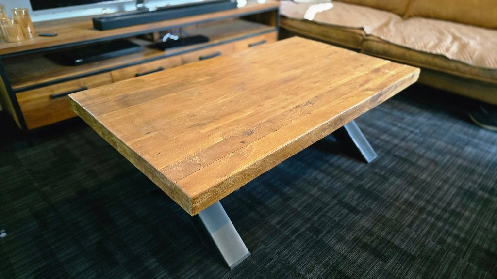 Mazzo salontafel 140 x 80 Teakhout, Ophalen, Massief rough teakhout, Gebruikt, 100 tot 150 cm