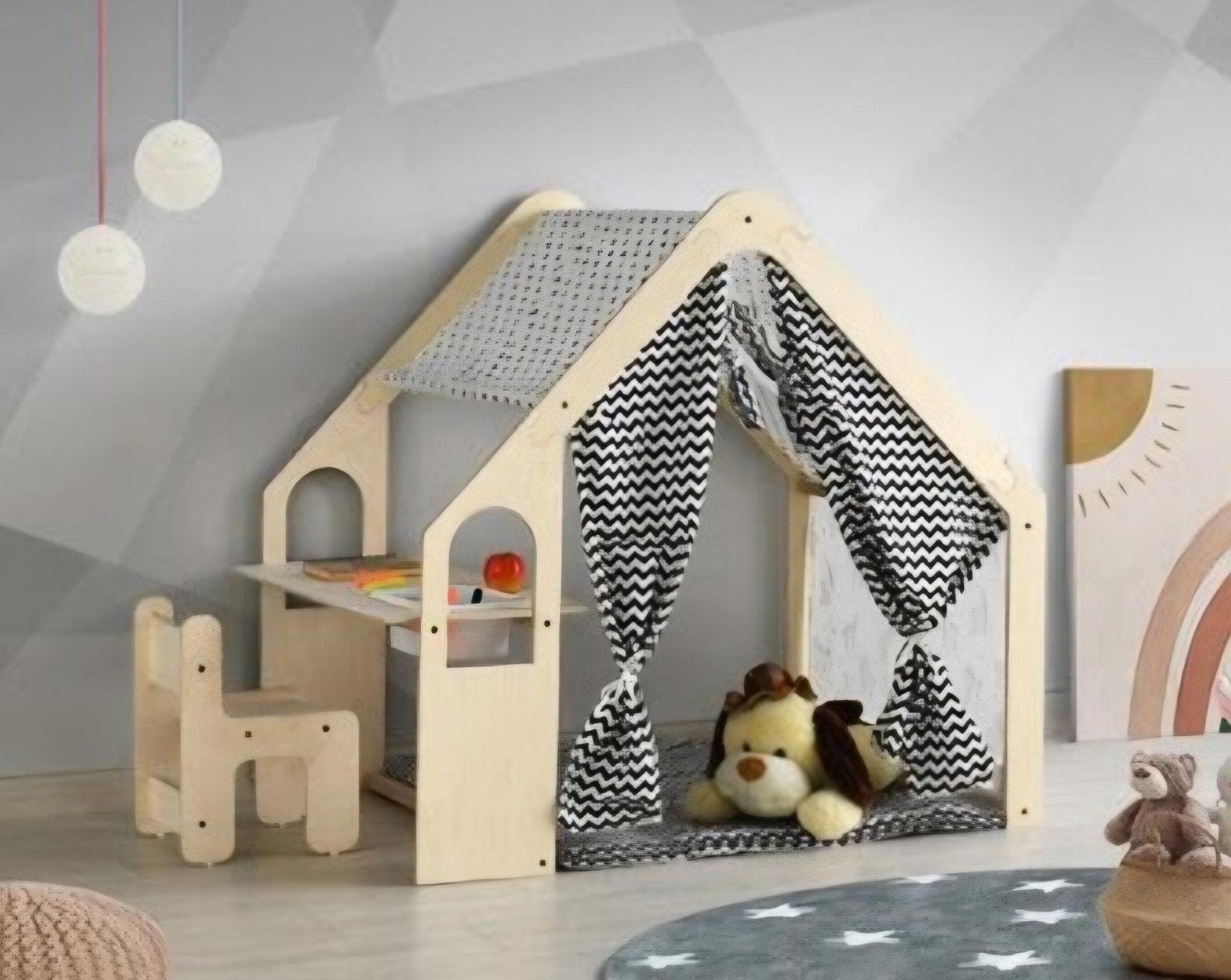 Houten speelhuisje met  stoel, Ophalen, Zo goed als nieuw, Hout