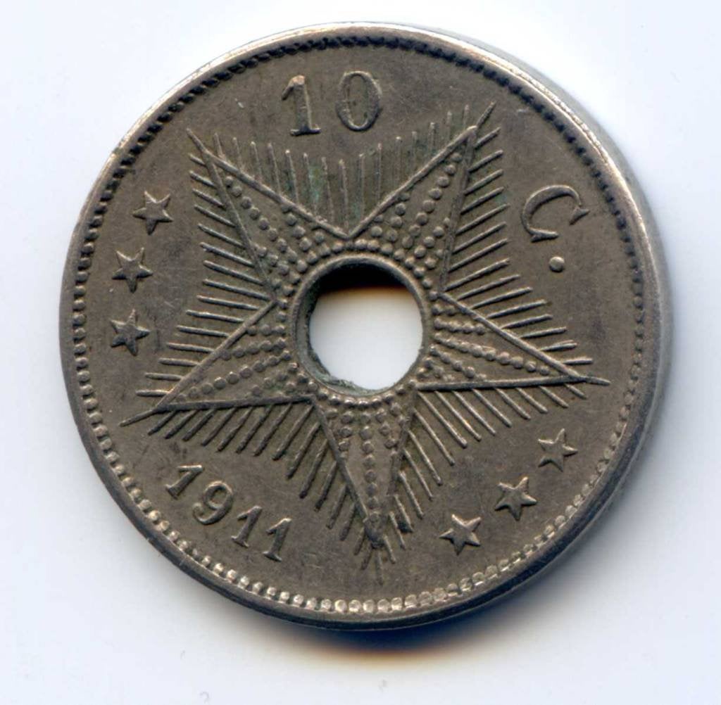 Belgisch Congo 10 Centimes 1911, Ophalen of Verzenden, Overige landen