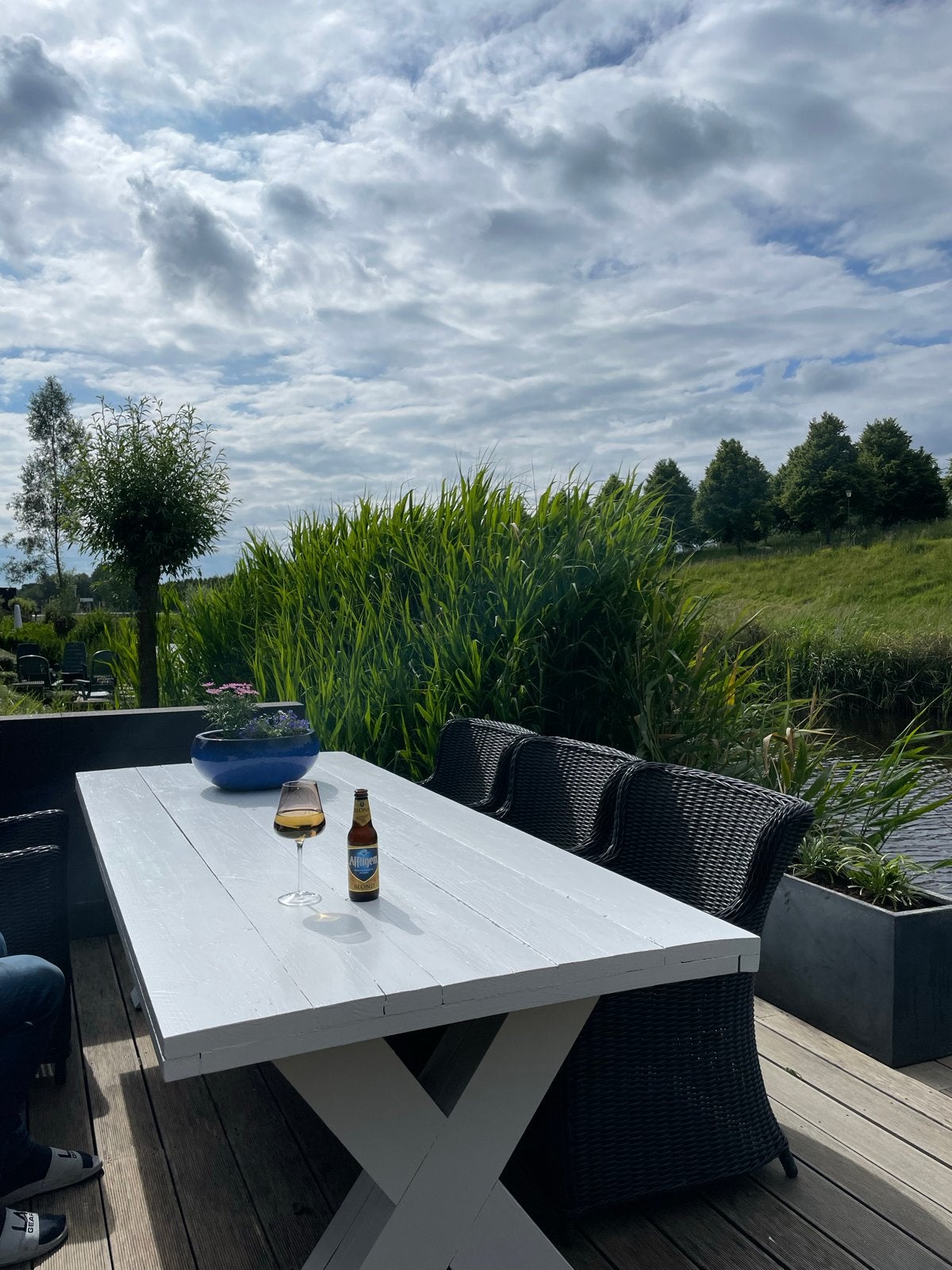 Grote tuinset: tafel (280cm) met 6 stoelen en kussens, Ophalen, Gebruikt, Eettafel, 6 zitplaatsen