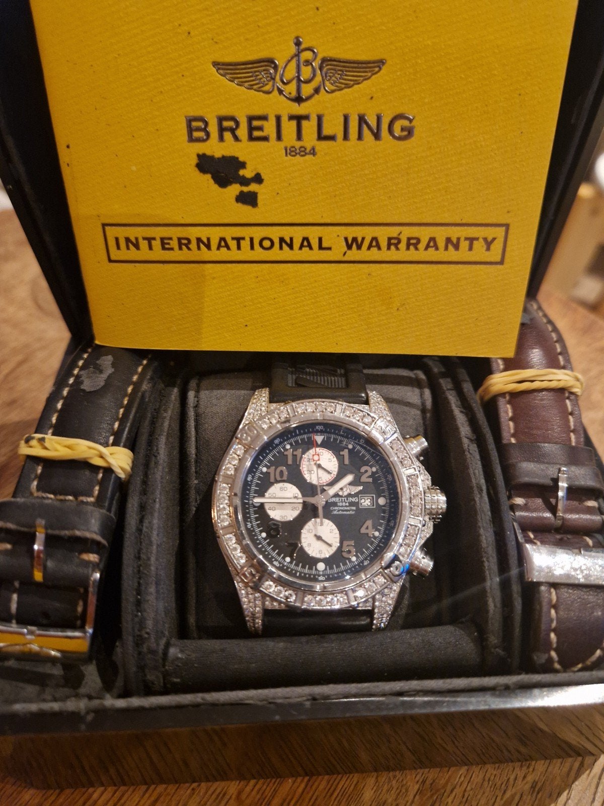 Breitling Chronomat A13370 met diamanten en certificaat, Ophalen, Gebruikt, Staal, Breitling