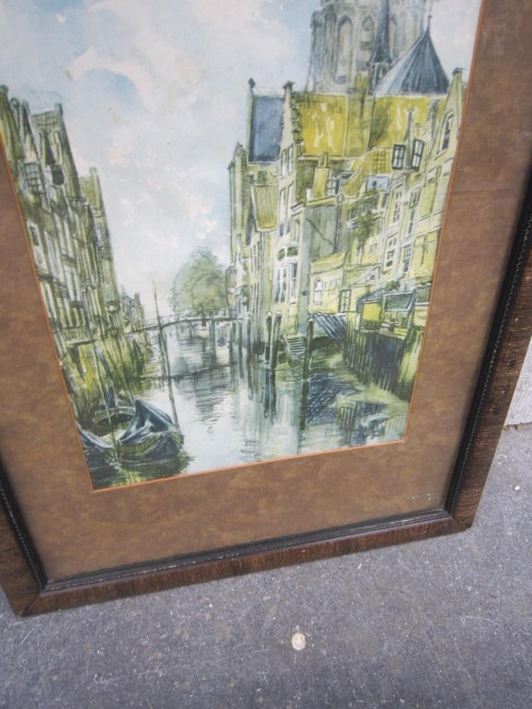 dordrecht,Achterhaven, Prent/aquarel LOUIS LANDRE', Ophalen of Verzenden, Overige technieken