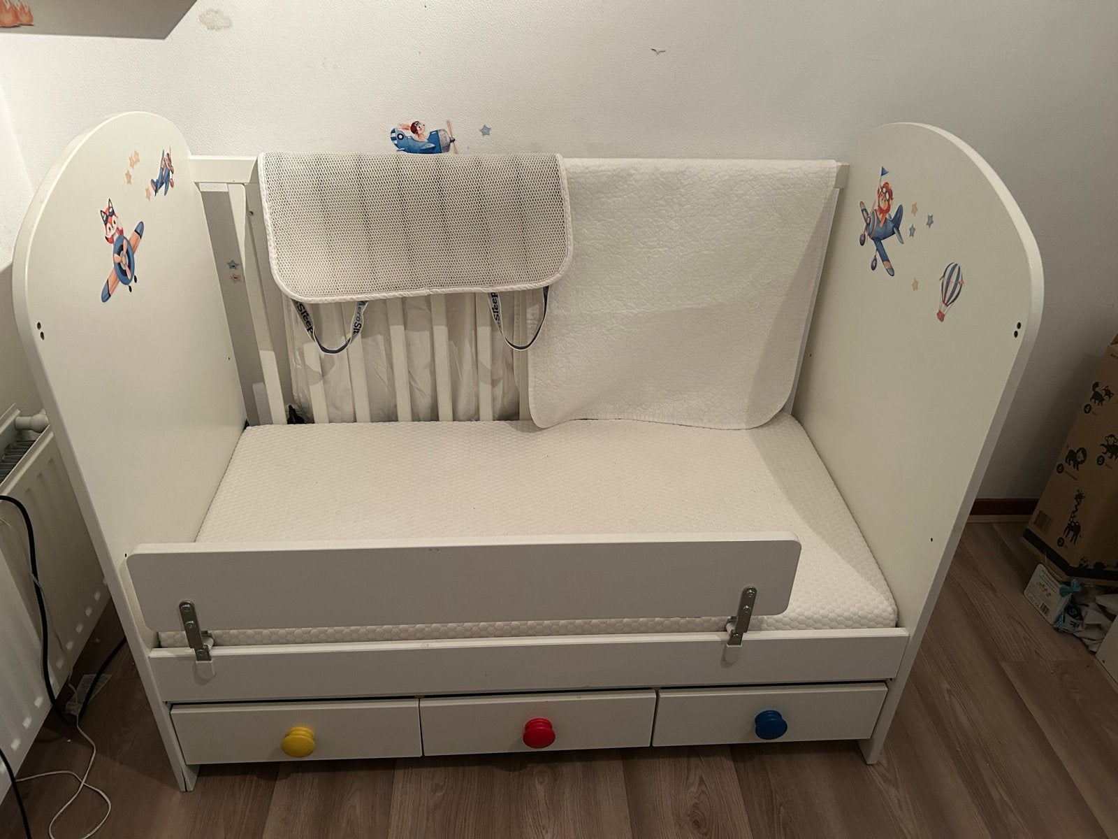 Meegroei Peuterbed met Aerosleep matras en topper, Ophalen, Gebruikt, 70 tot 85 cm, 140 tot 160 cm