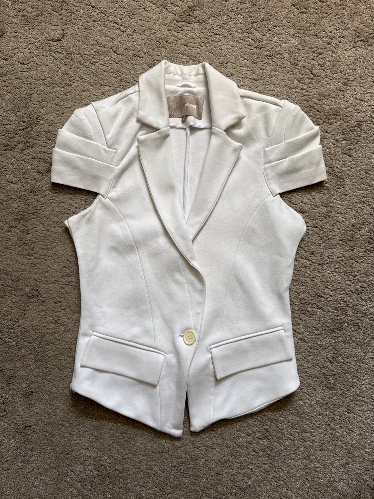 Elegante Witte Blazer met Korte Mouwen - Maat S, Wit, Ophalen of Verzenden, Jasje, Maat 36 (S)