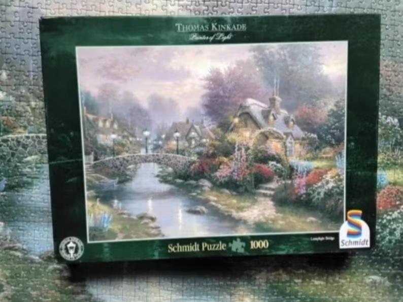 Schmidt puzzel Thomas Kinkade 'lamplight bridge', Ophalen, 500 t/m 1500 stukjes, Zo goed als nieuw, Legpuzzel