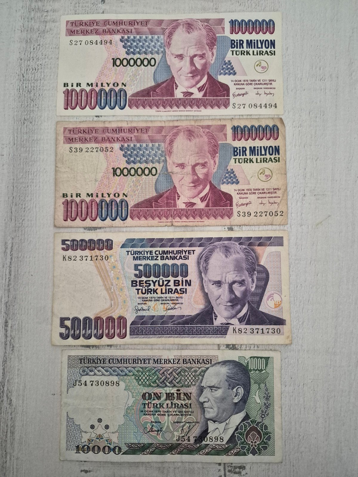 Turkse Lira biljetten - 10.000, 500.000, 1.000.000 Lira, Ophalen of Verzenden, Overige landen