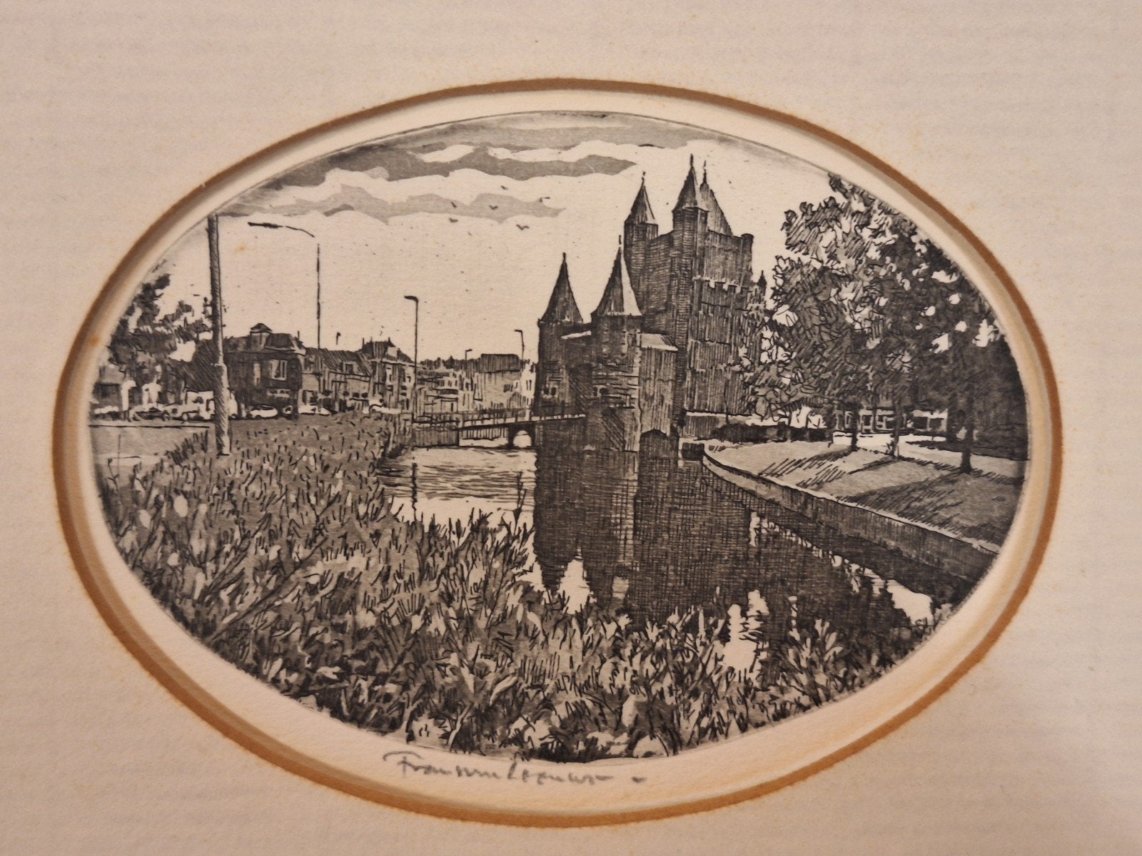 Gesigneerde Ets van Kasteel - Architectuur, Ophalen of Verzenden, Architectuur, Ets, Gesigneerd