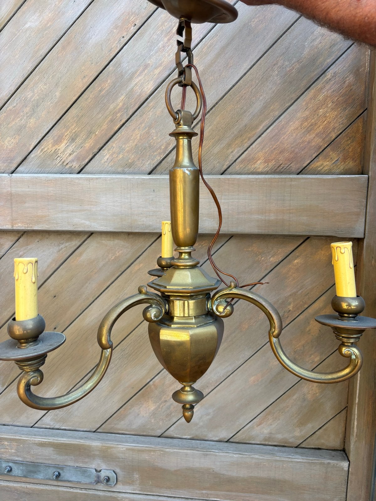Antieke Messing Kroonluchter met 3 Armen, Antiek en Kunst, Ophalen