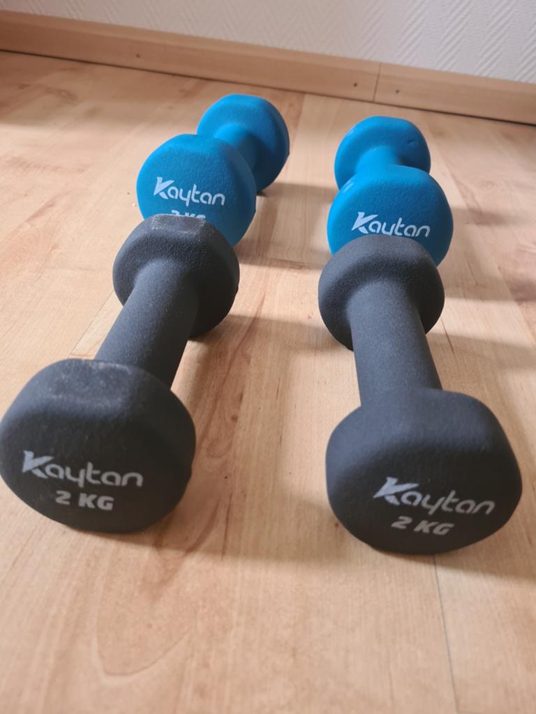 Dumbbells - Kaytan (2x blauw, 2x zwart), Sport en Fitness, Fitnessmaterialen, Ophalen, Gebruikt, Rug, Dumbbell