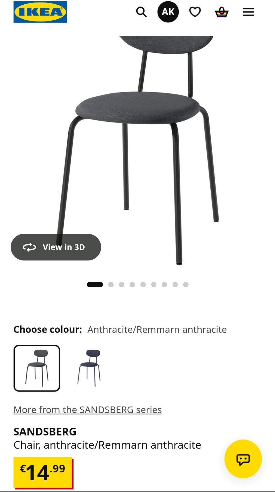 IKEA SANDSBERG Chair, anthracite, 2 st, 2 krukken, Ophalen, Gebruikt, 60 tot 90 cm