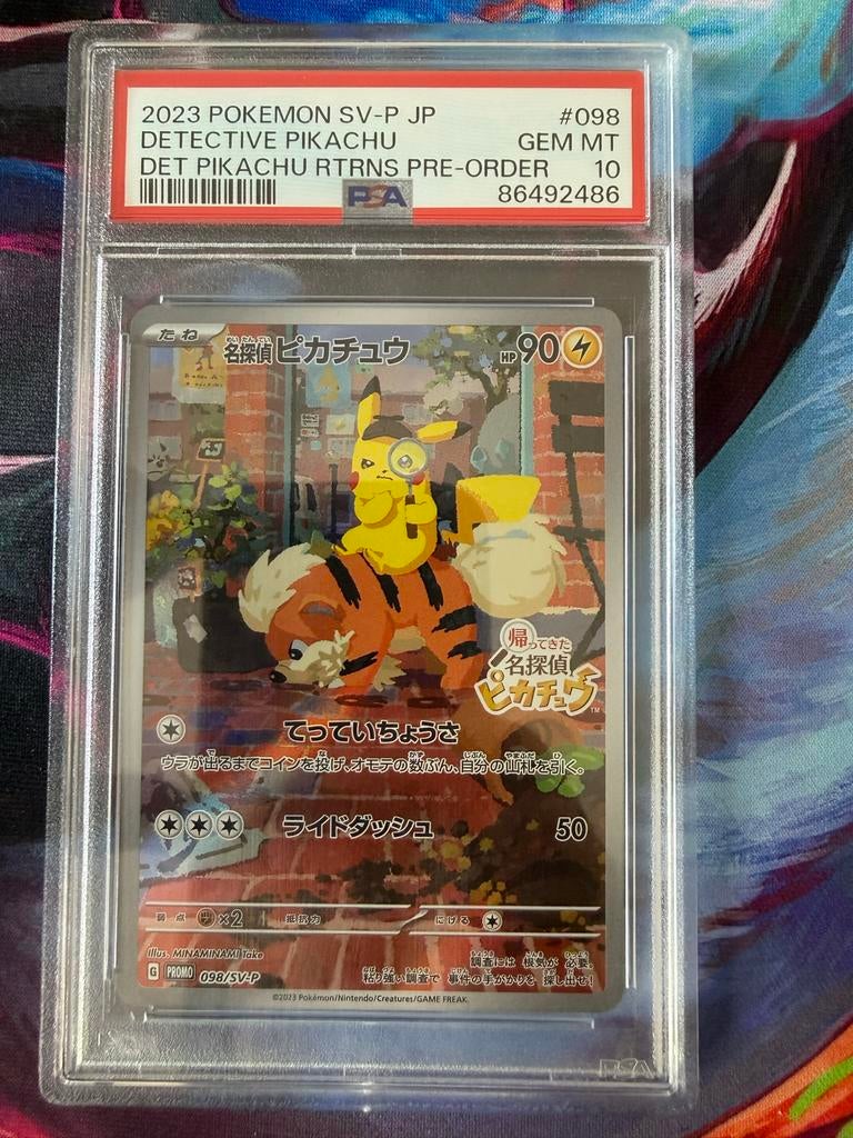 Detective Pikachu PSA 10 - Japanse Promo Kaart 098/SV-P, Ophalen of Verzenden, Nieuw, Losse kaart