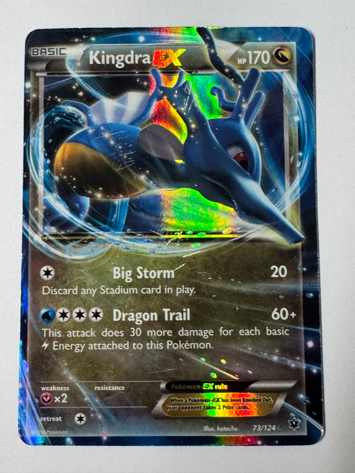 Kingdra EX Pokémon Kaart - Foil (73/124), Ophalen of Verzenden, Zo goed als nieuw, Losse kaart, Foil