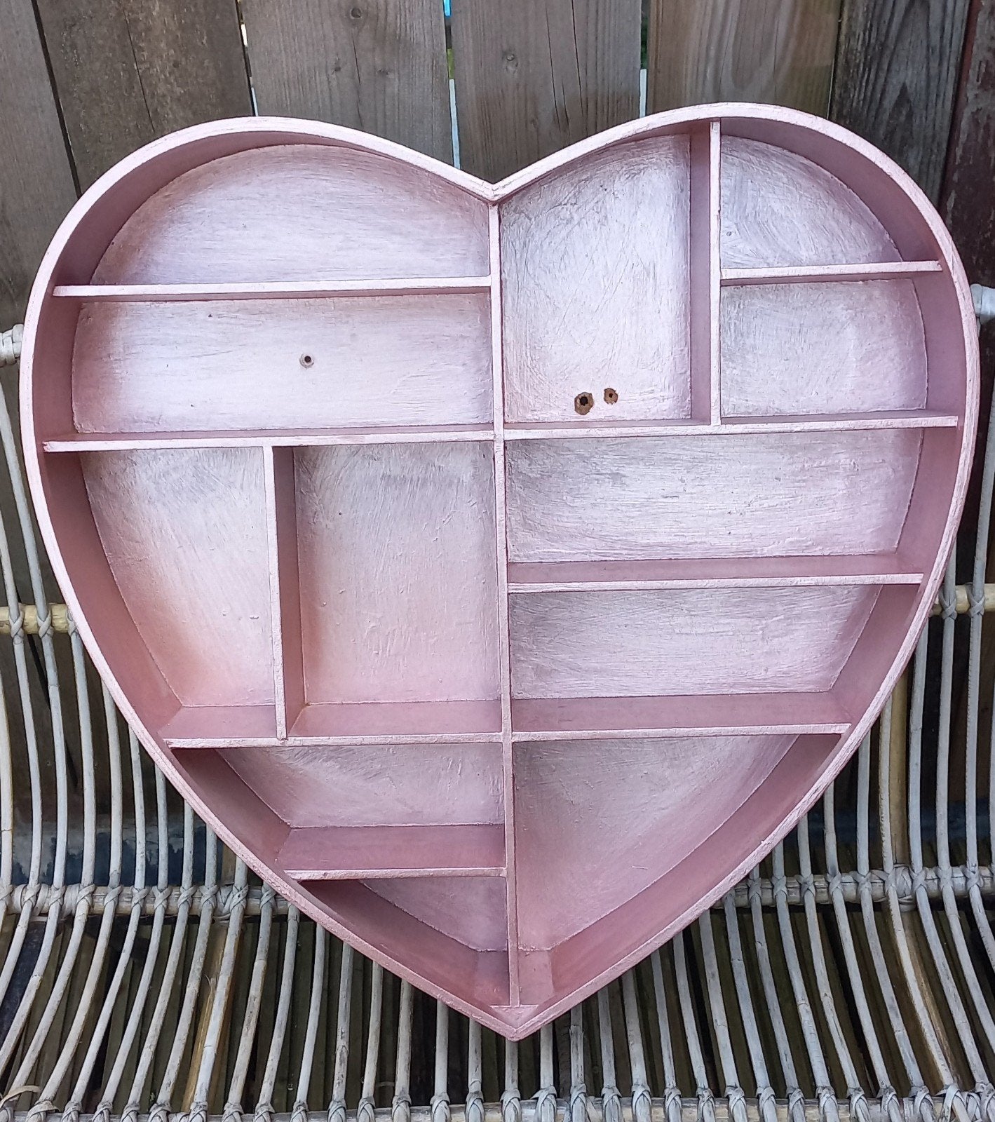 Houten Letterbak Hartvorm Roze Glitterverf, Ophalen, Hout, Gebruikt, Boho