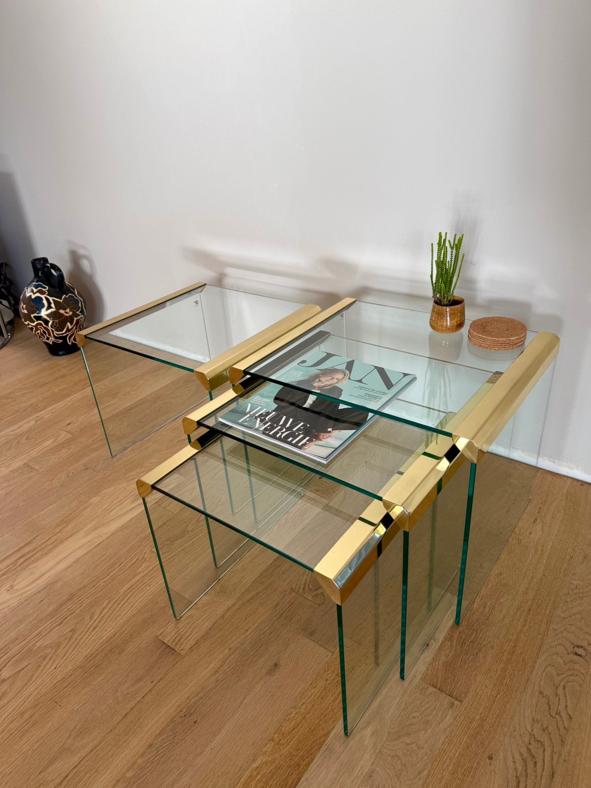 Galotti & Radice vintage tafels glas/goud, Minder dan 55 cm, Vierkant, Ophalen, 45 tot 60 cm