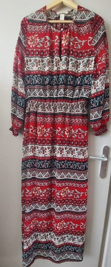 H&M Rode Boho Jurk met Print - Maat 42, H&M, Maat 42/44 (L), Ophalen of Verzenden, Zo goed als nieuw