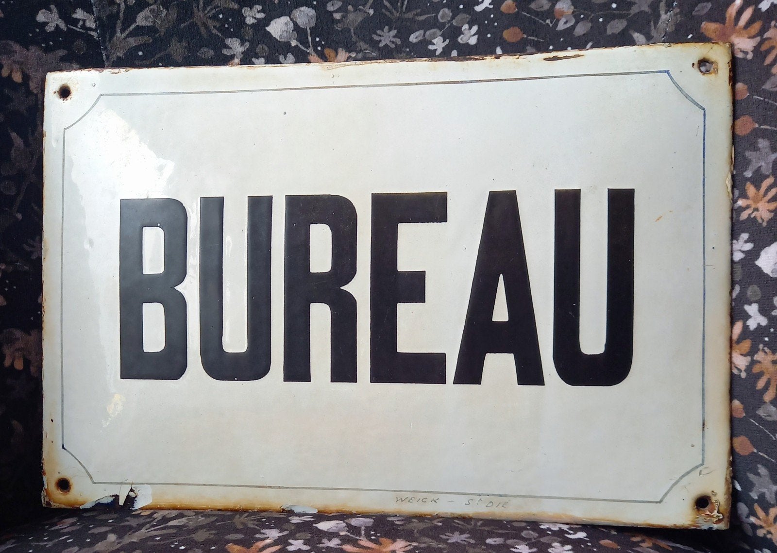 Oud, emaille bord uit Frankrijk, 'bureau', Antiek en Kunst, Ophalen