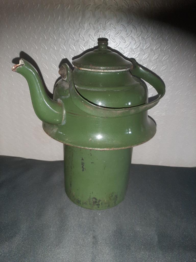 Vintage Groene Emaille Theepot - Antieke Keuken Decoratie, Ophalen of Verzenden