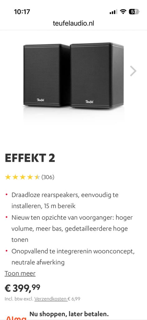 Teufel Effect 2 draadloze rearspeakers - Nieuw in doos, Audio, Tv en Foto, Ophalen of Verzenden, Nieuw, Front, Rear of Stereo speakers