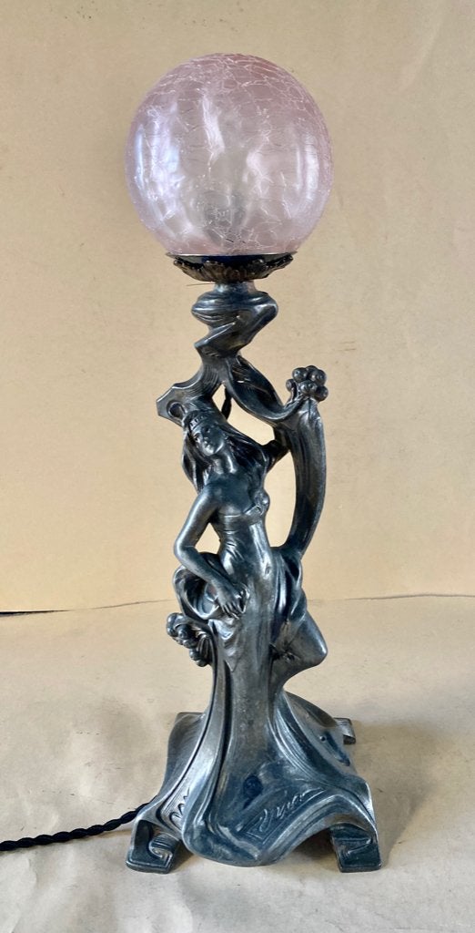 Jugendstil tinnen tafellamp, Antiek en Kunst, Antiek | Lampen, Ophalen of Verzenden